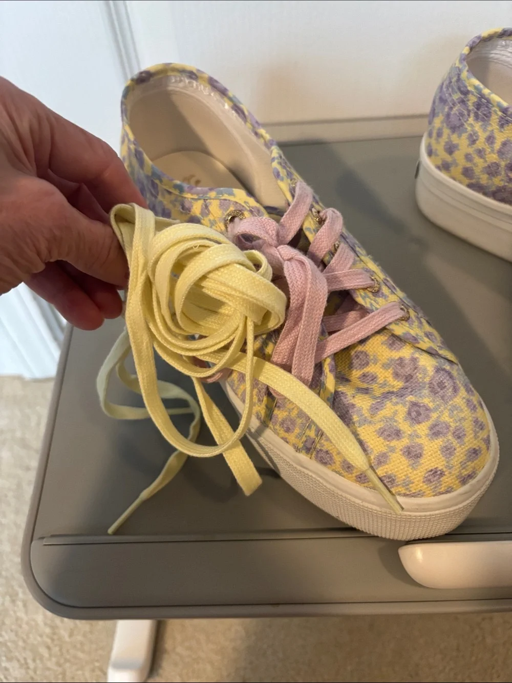 LoveShackFancy Yellow & Lavender Floral Platform Sneakers with Pink Laces